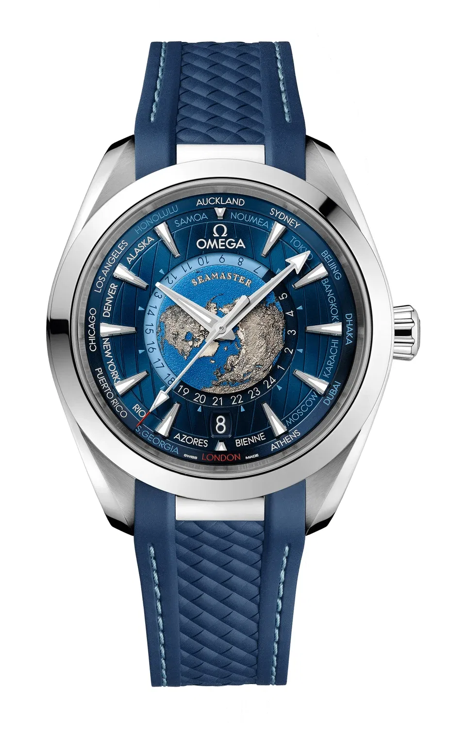 СИМАСТЕР АКВА ТЕРРА 150М OMEGA КО-АКСИАЛ МАСТЕР ХРОНОМЕТР GMT WORLDTIMER 43 ММ - 220.12.43.22.03.001, серебряный