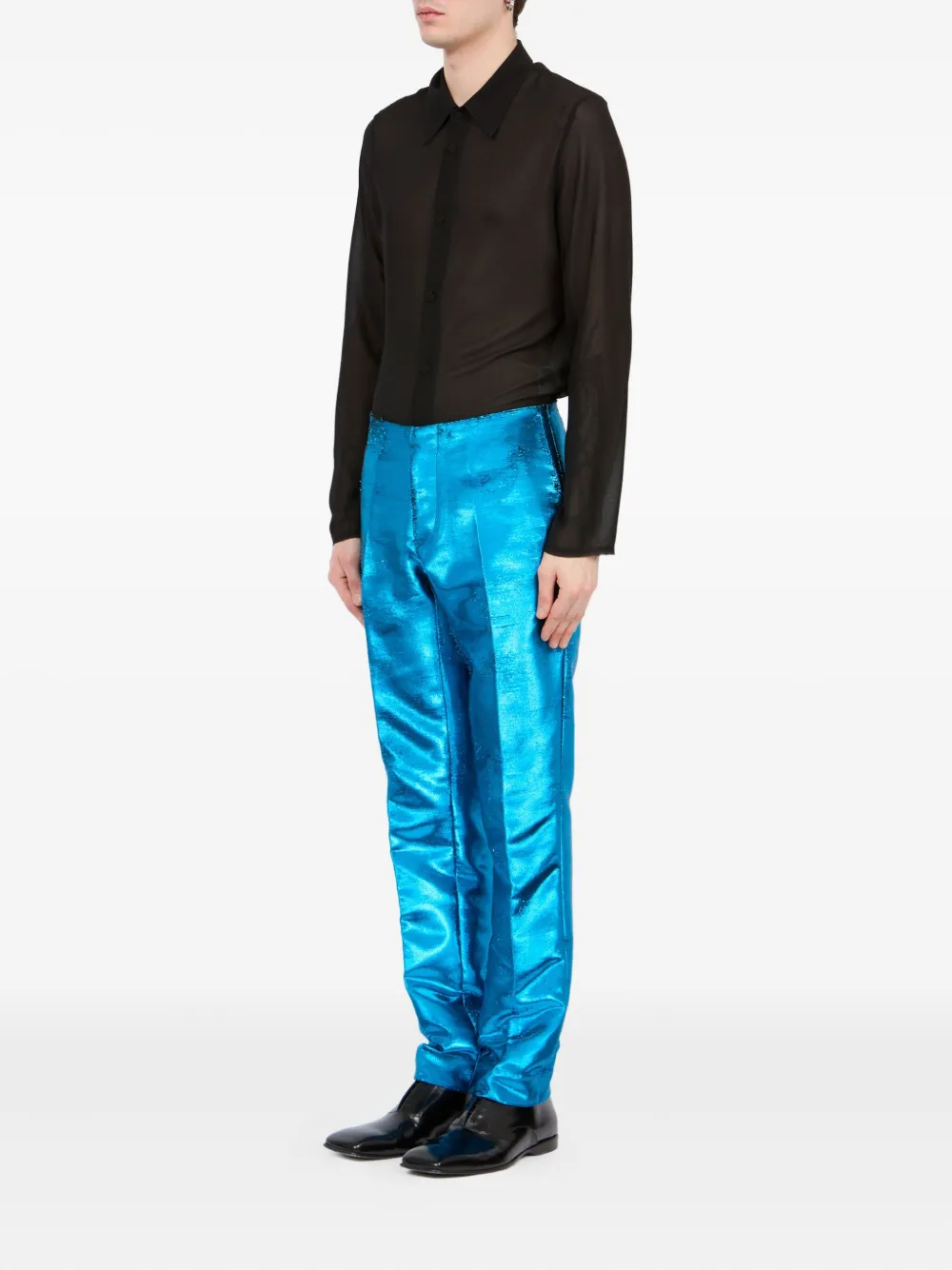 Строгие брюки с эффектом металлик MM6 Maison Margiela, синий — фото 3