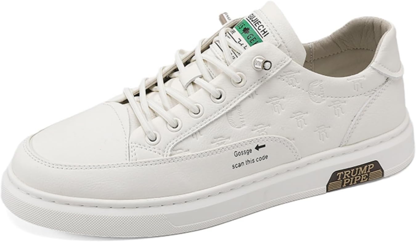 

Мужские белые кроссовки на платформе, стильные повседневные туфли с тиснением и металлической деталью, удобные и модные для повседневной носки Aokisx