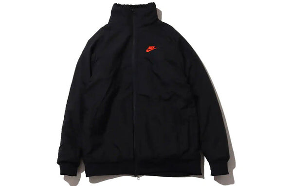 Куртка Nike Sportswear Swoosh Logo Embroidered Reversible Sherpa Fleece Black Red Jacket Asia Sizing, черный — фото 3