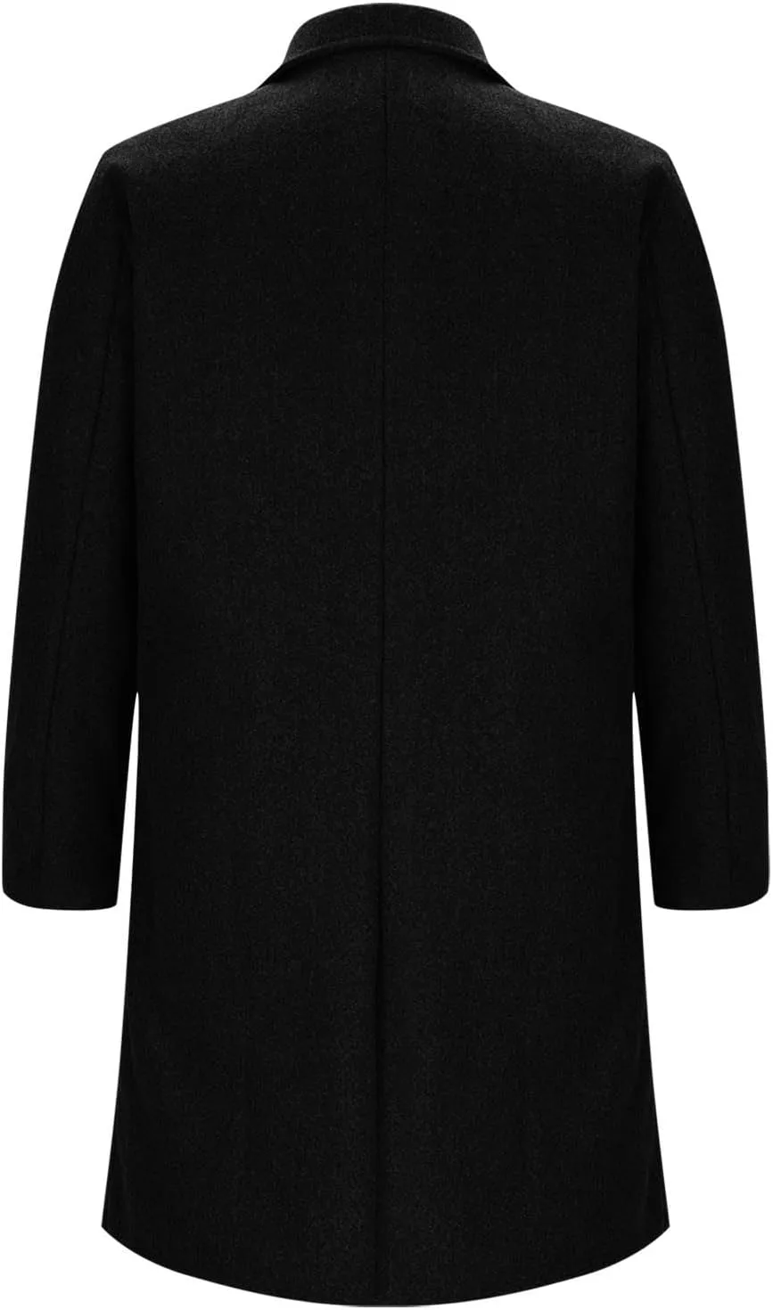 Мужское пальто из шерстяной смеси Casual Business с отложным воротником, однобортное, длинное, теплое зимнее тренчкот Generic, черный — фото 4