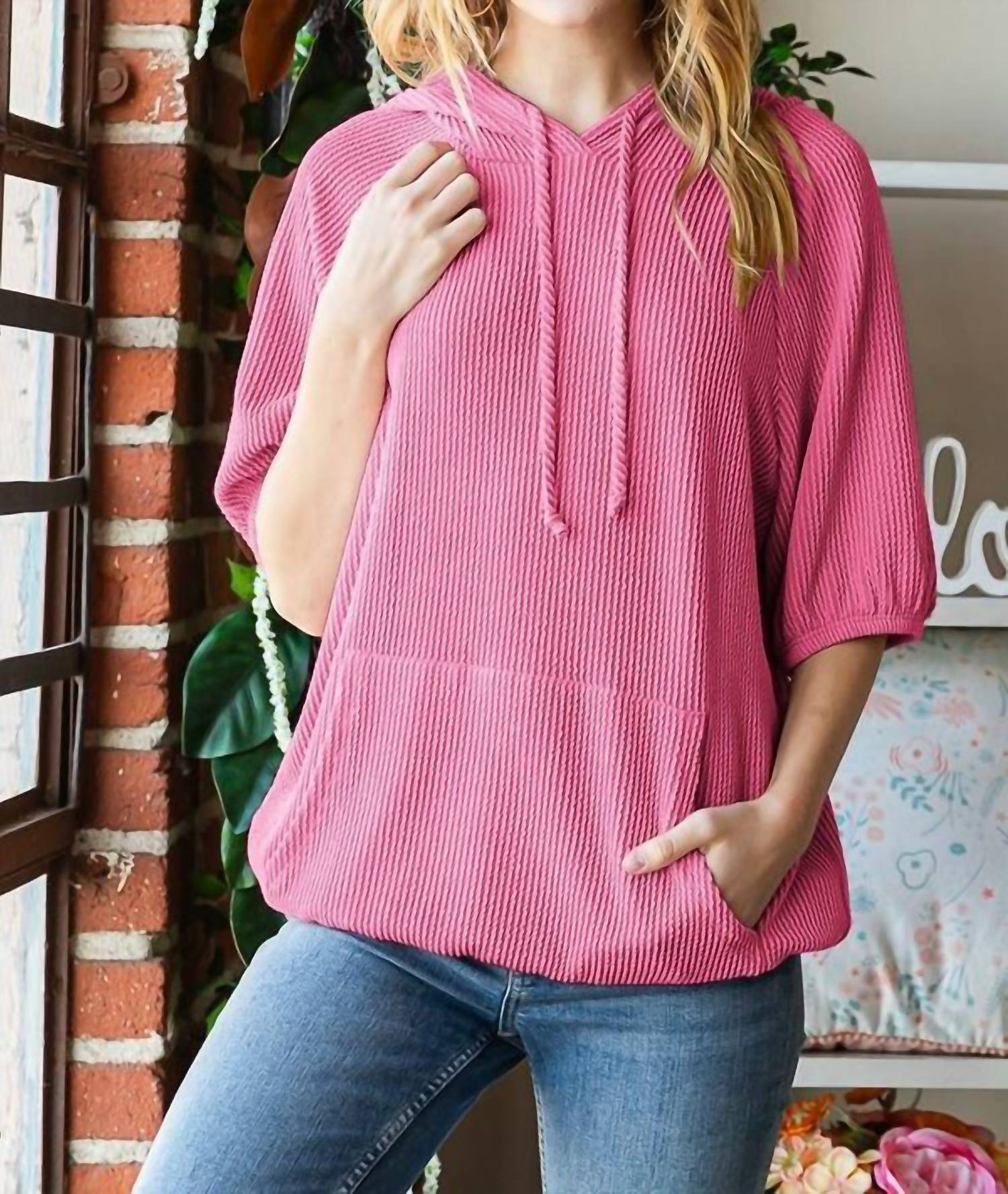 

Топ «летучая мышь» с рукавами-буфами длиной до локтя, ярко-розовый HEIMISH USA