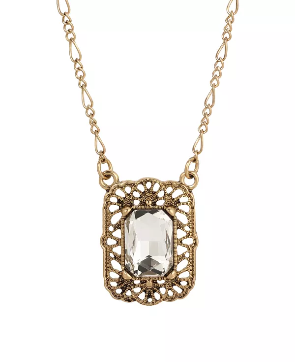 

Ожерелье с квадратным кулоном золотистого оттенка и кристаллами 2028, white