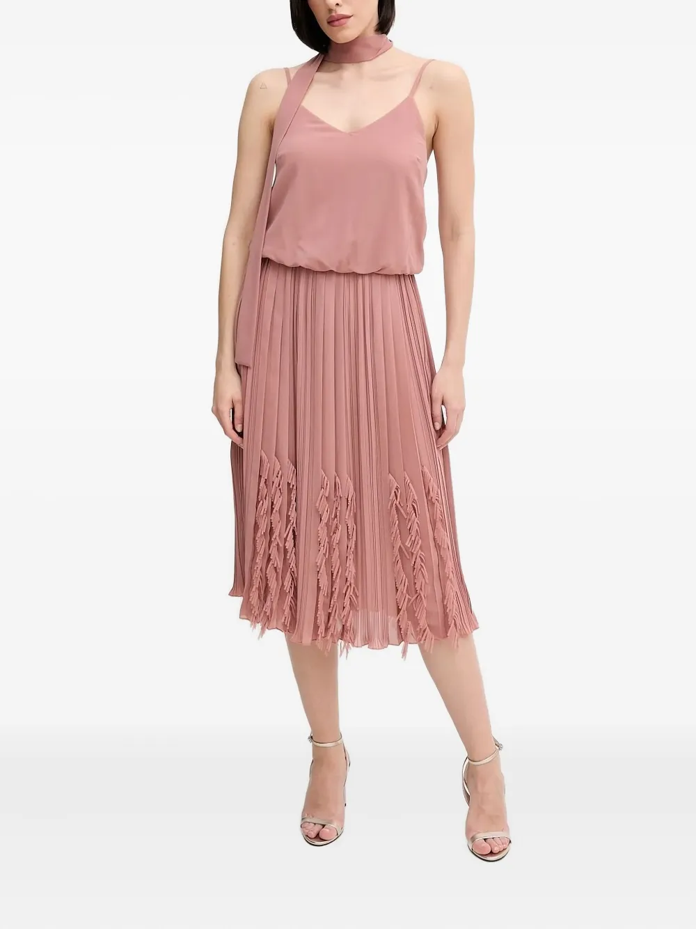 

Платье миди с плиссированной бахромой Sandro Ferrone, розовый