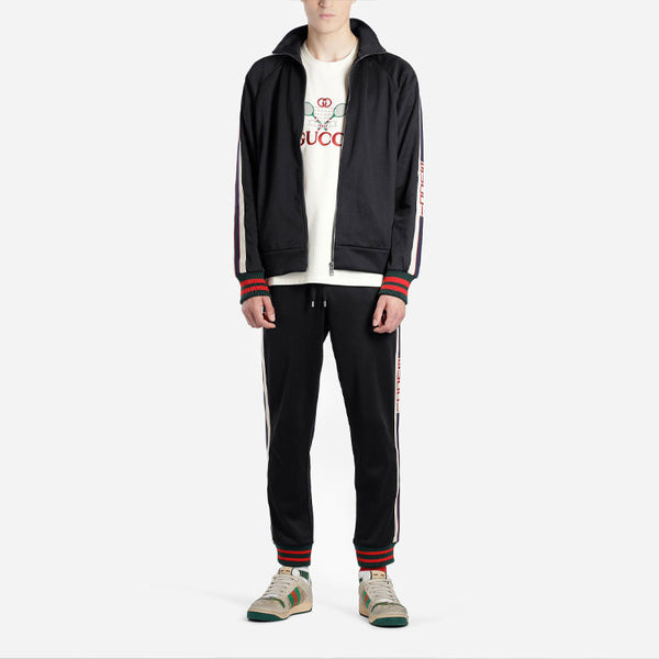 Куртка Gucci Technical Jersey Track Jacket, с молнией и полосками, классическая черная — фото 3