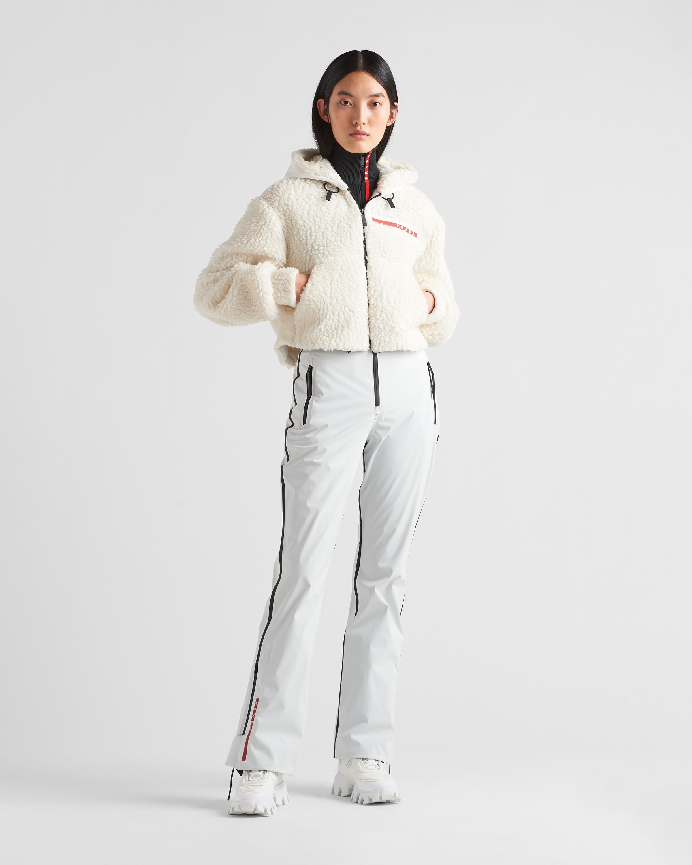 Укороченная куртка из двойного флиса Prada, белый — фото 2