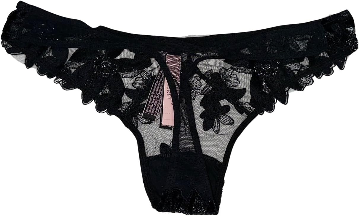 Victoria's Secret Флоральный бархат с вышивкой Трусики-стринги Цвет Black New, Black/Floral — фото 2