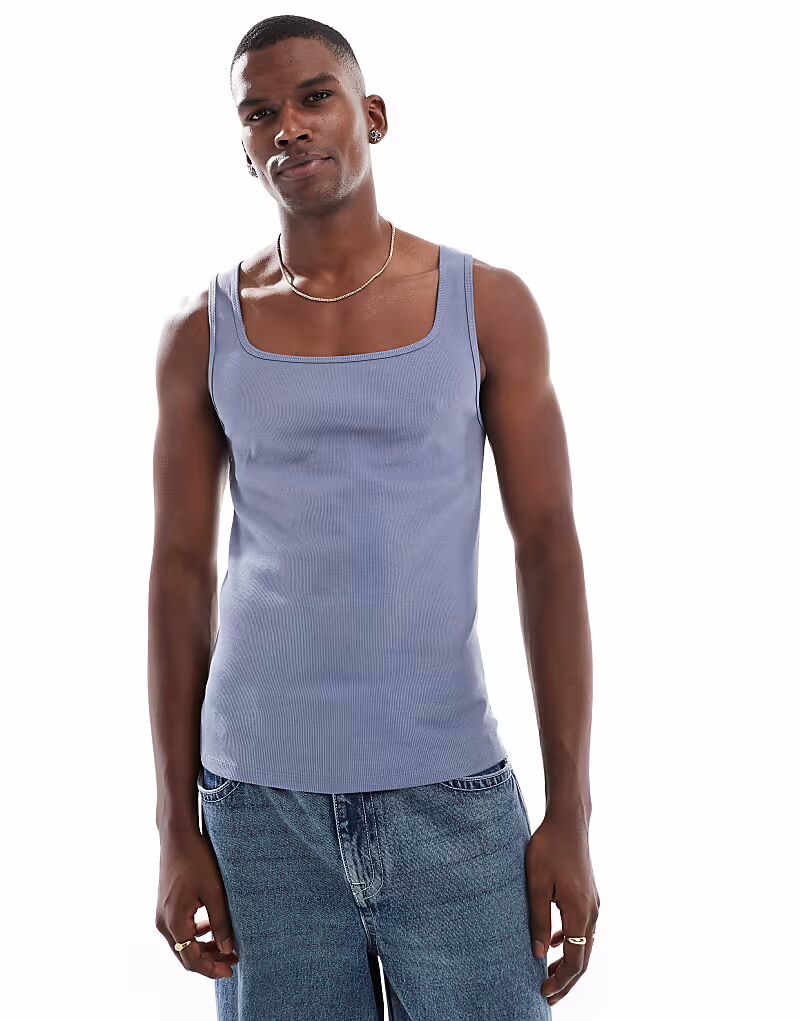 

Майка ASOS DESIGN muscle fit в рубчик в угольном цвете