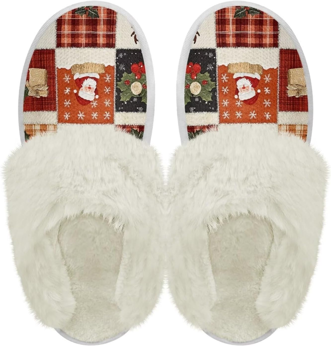 

Теплые фланелевые домашние тапочки chaqlin, комфортные для спальни, рождественские мягкие плюшевые тапочки для женщин и мужчин, широкие, зимние, с толстой подошвой, повседневные, противоскользящие, для дома и улицы, Patchwork Cute Santa Claus