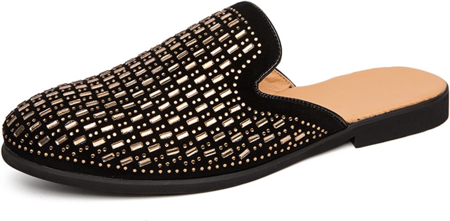 

Мужские кожаные модные полушлепанцы XOEKD с пайетками, закрытым круглым носком, открытой пяткой и открытой пяткой, плоские лоферы, повседневные, без застежек, для активного отдыха, противоскользящие, из резины, золотой