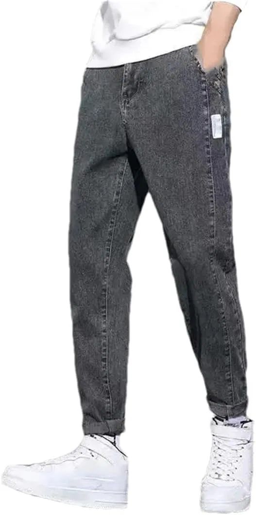 Джинсы свободные, Men's Drawstring Harem Jeans, серый