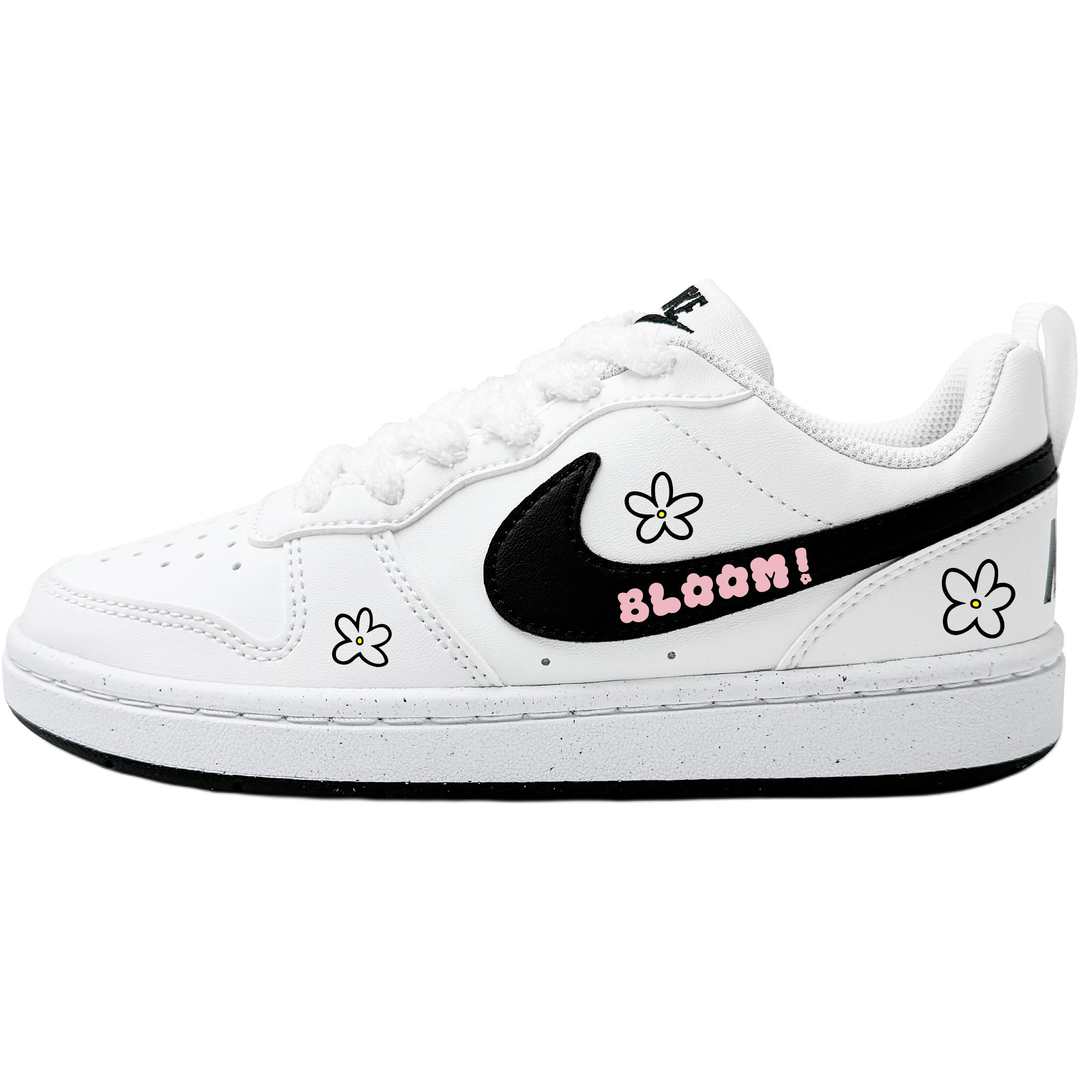 

Nike Детские низкие скейтбордистские кроссовки Court Borough Small Daisy из синтетической кожи, износостойкие, белые с черными элементами