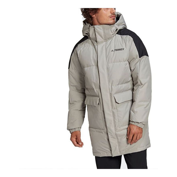 

Пуховик adidas terrex Colorblock Outdoor mid-length hooded down Jacket Couple Style Gray, серый