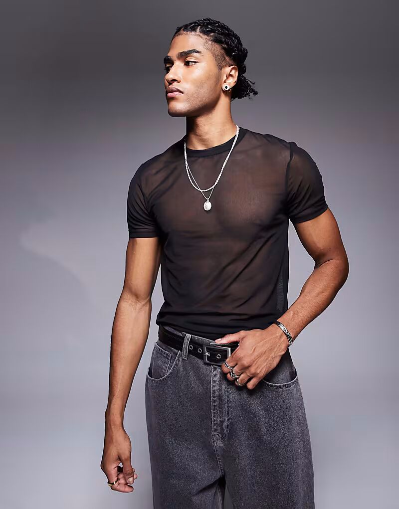 

Футболка ASOS DESIGN muscle fit из черной сетки