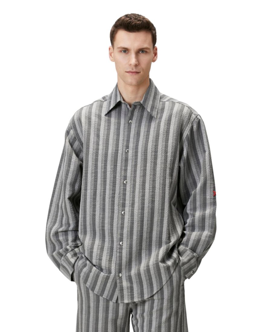 

Мужская клетчатая рубашка на пуговицах из смесовой льняной ткани PCFG, Gray/white