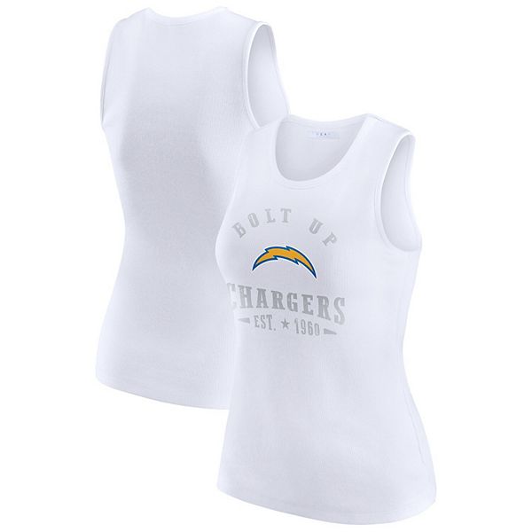 

Женский белый топ с ребристым принтом Los Angeles Chargers Wear By Erin Andrews
