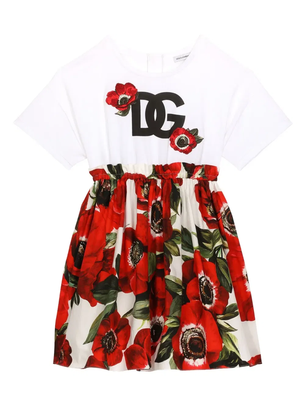 Хлопковое платье с цветочным принтом Dolce & Gabbana Kids, белый