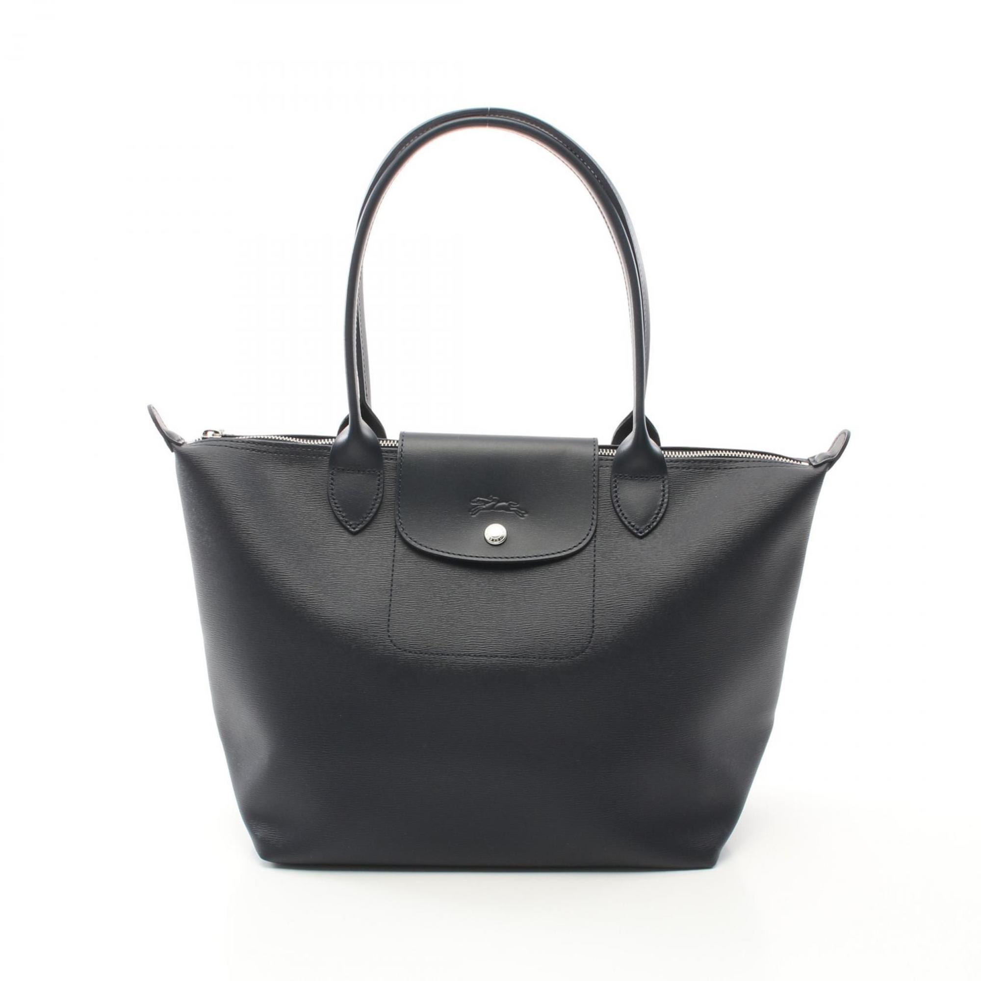 

Longchamp Le Pliage Холщовая кожаная сумка-тоут, темно-синий