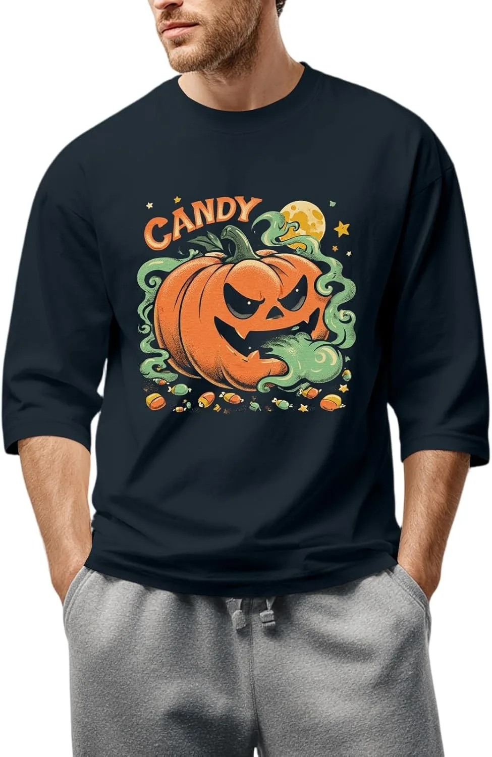 

Футболка для мужчин Casual с 3/4 рукавом и 2D принтом Kvsozwuty