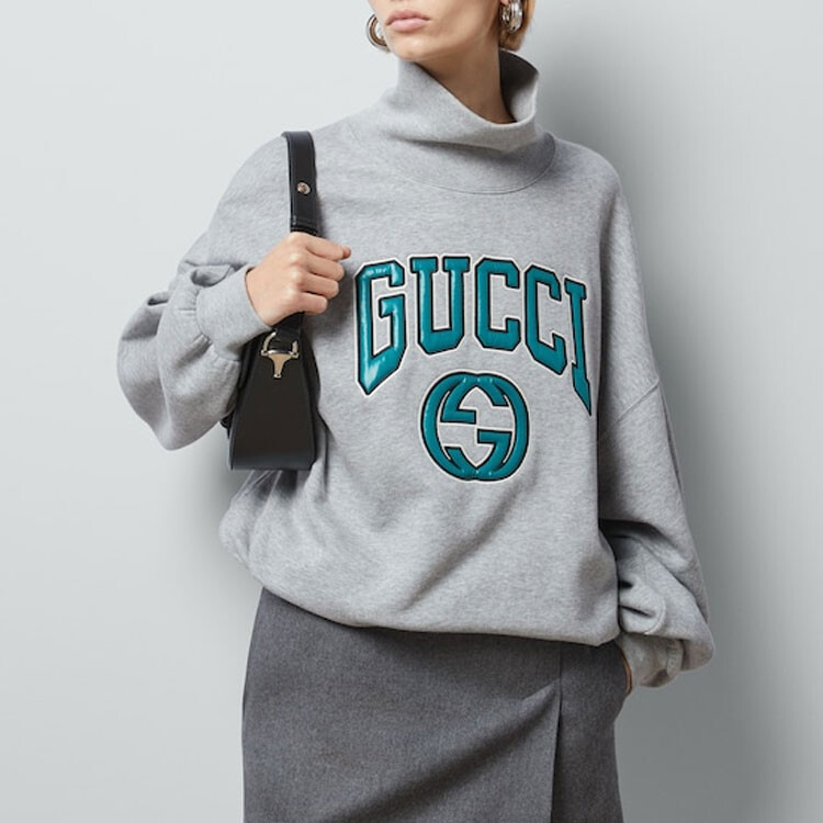 Толстовка Gucci женская, классический крой, серый — фото 4