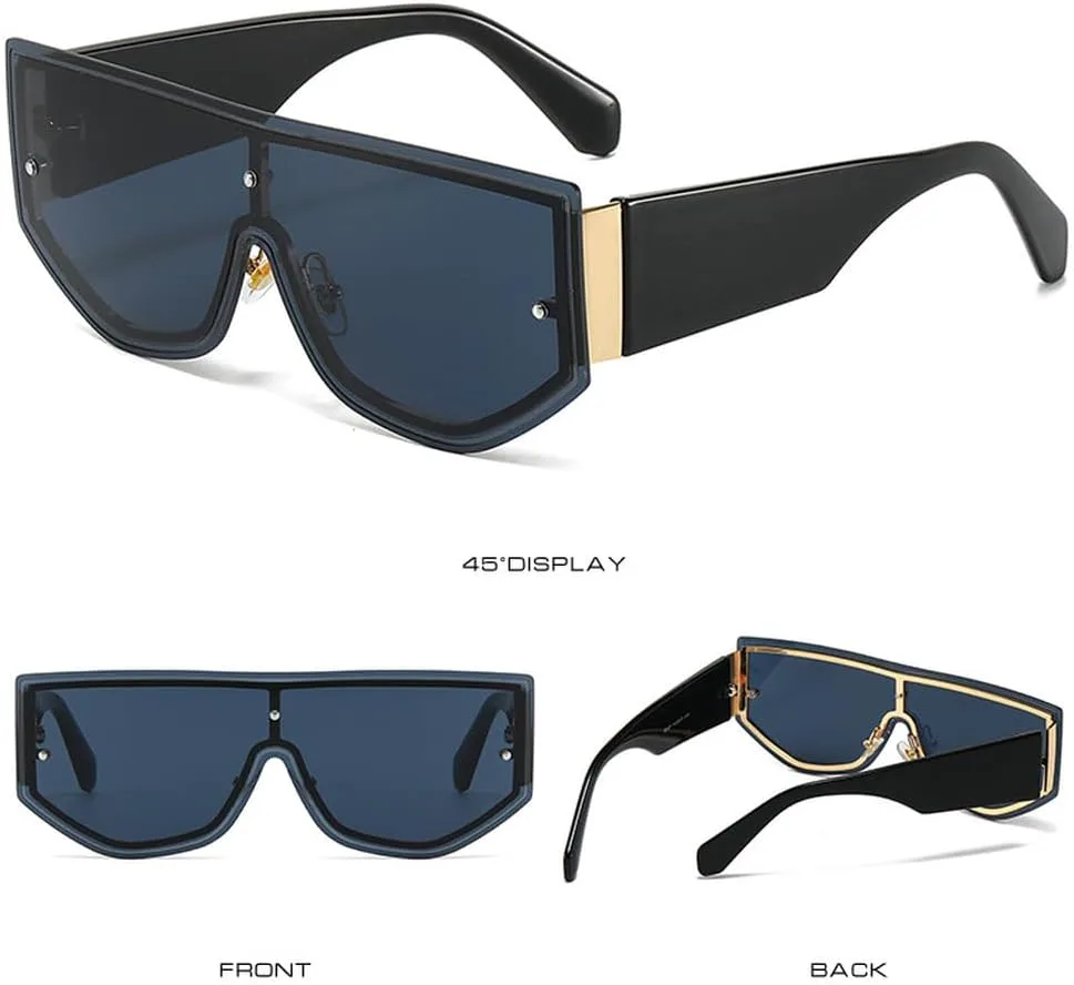 

Солнцезащитные очки без оправы большого размера для женщин и мужчин. Женские солнцезащитные очки без оправы с защитой от УФ-излучения UV400 TKKTLLT, Gold-graybrown