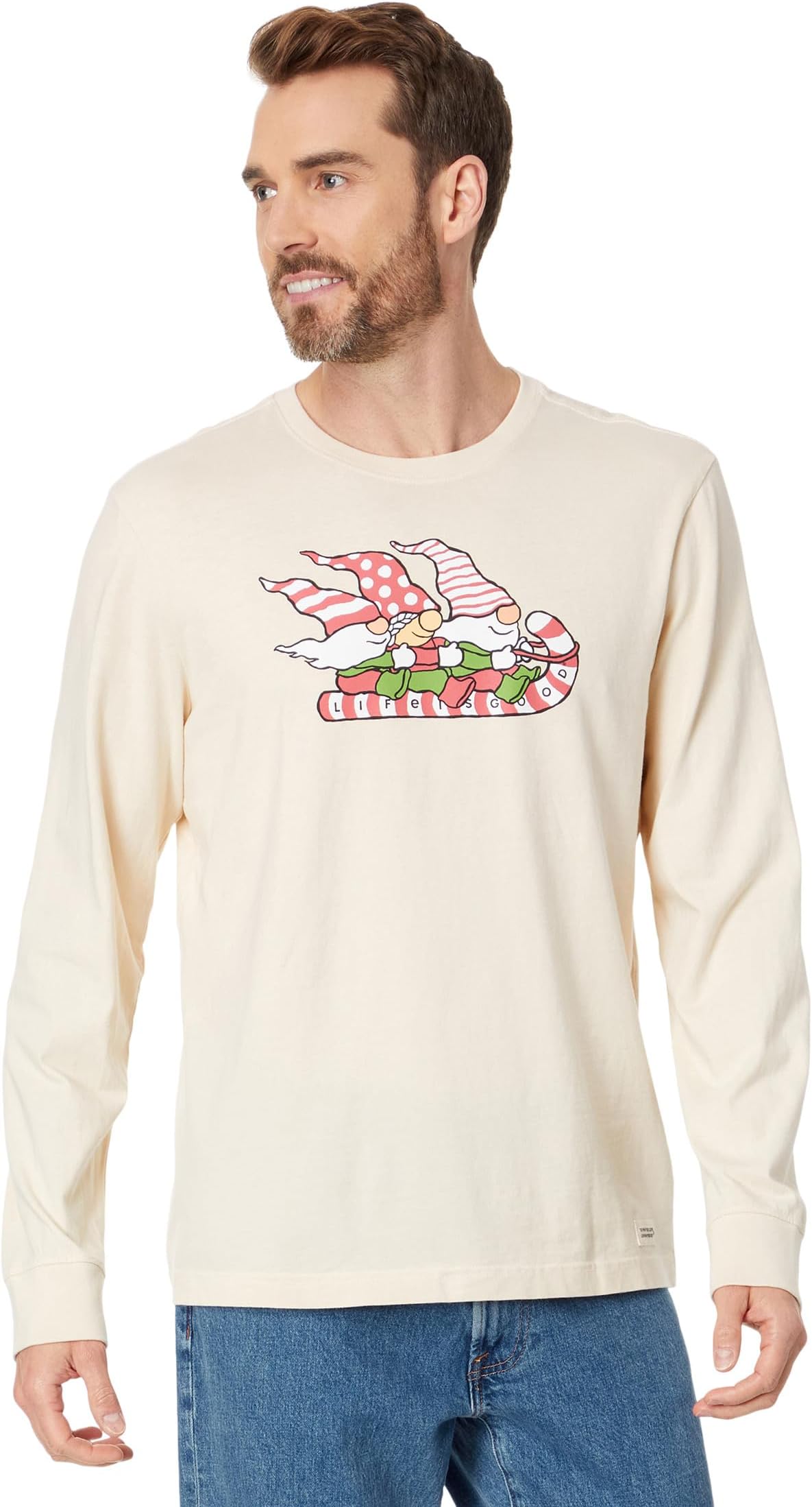 

Футболка Life is Good Gnome Toboggan Ride Long Sleeve Crusher Tee, цвет Putty White