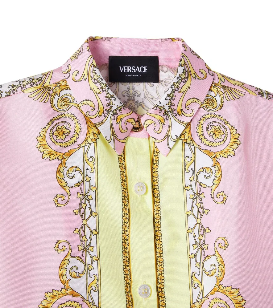 Шелковая твиловая рубашка Spring Barocco Versace Kids, розовый — фото 3