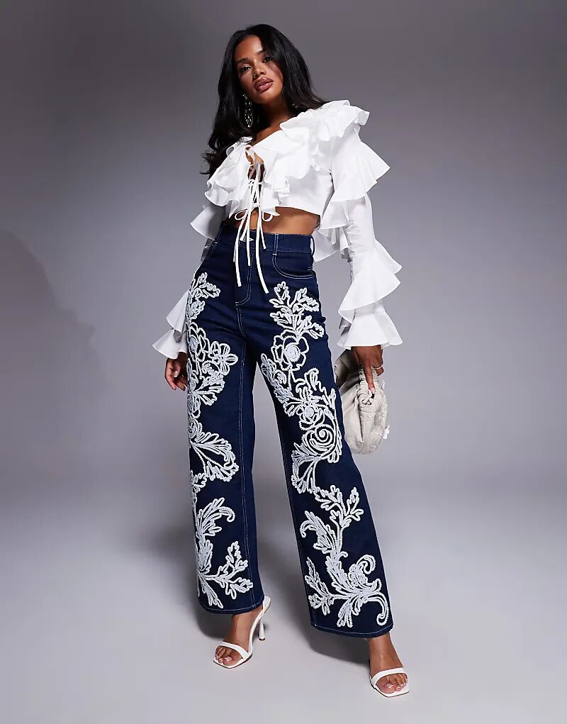 

Джинсы прямого кроя ASOS LUXE Cornelli с отделкой, темно-синего цвета