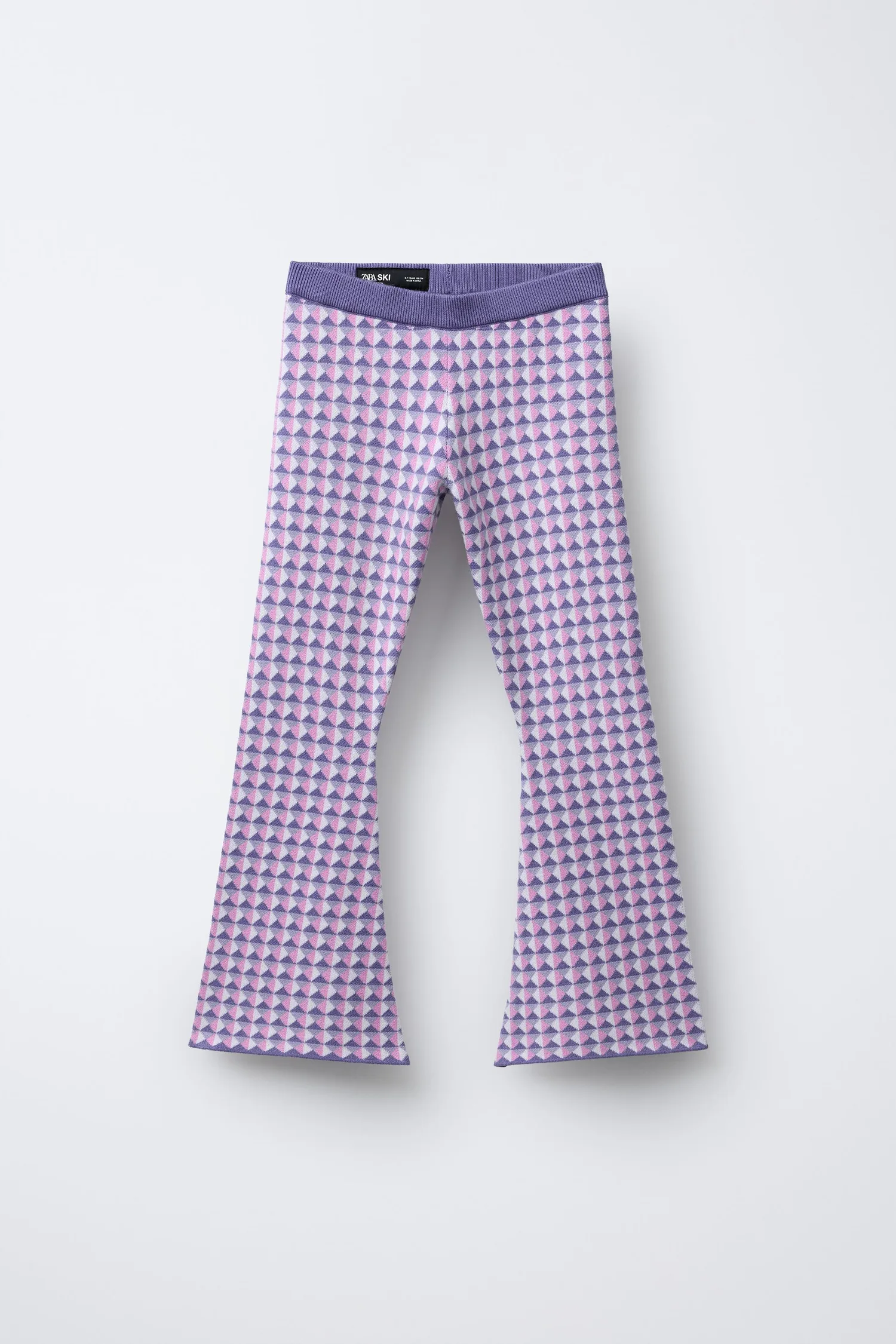 Жаккардовые трикотажные брюки-клеш - лыжная коллекция Zara, розовый