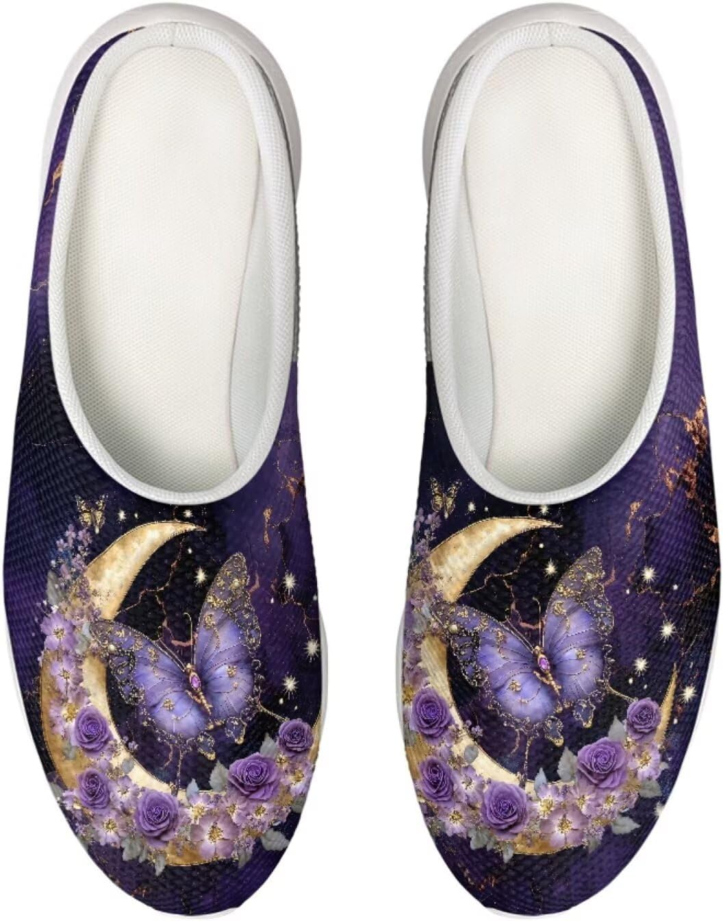 

Кроссовки-сабо Forchrinse с гавайской пальмой для мужчин и женщин, открытая пятка, легкие, дышащие, для дома, работы и спортзала, Butterfly Flower Moon