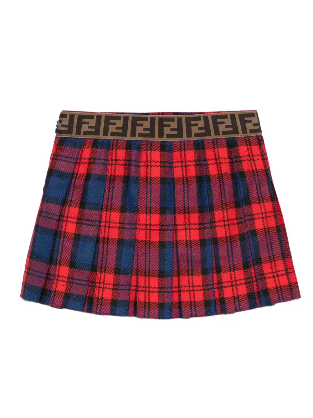 Клетчатая юбка со складками Fendi Kids, красный — фото 2