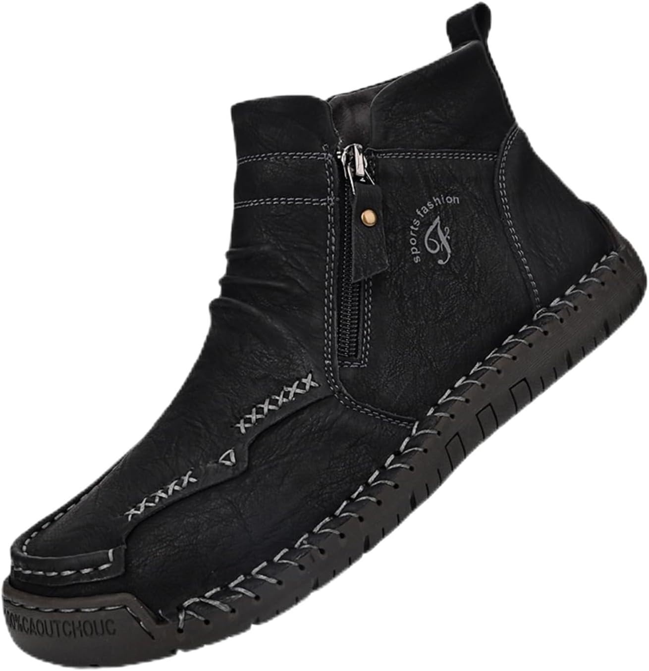 

Мужские кожаные чукка-ботинки до щиколотки, ручной работы, повседневные, водонепроницаемые, с молнией сбоку, легкие обувь для вождения, модные ретро высокие кроссовки для ходьбы, подходят для работы на открытом воздухе и походов Xdfvc, черный