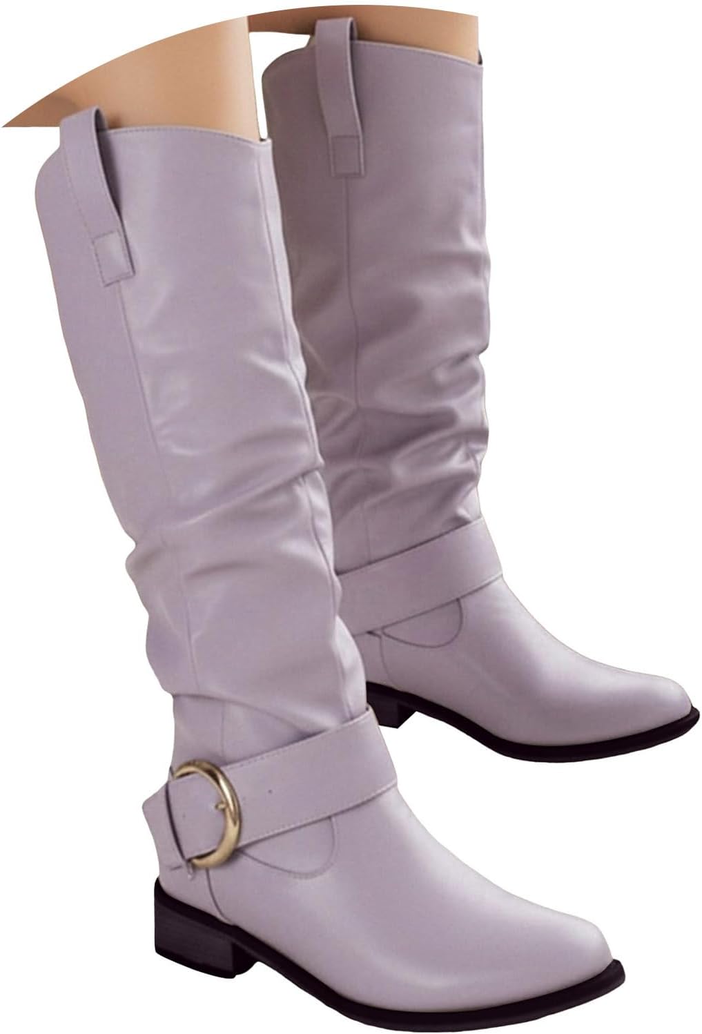 

Женские сапоги Hbeylia до колена, модные повседневные, с мягкой сборкой, из кожи, с круглым носком, на, фиолетовый