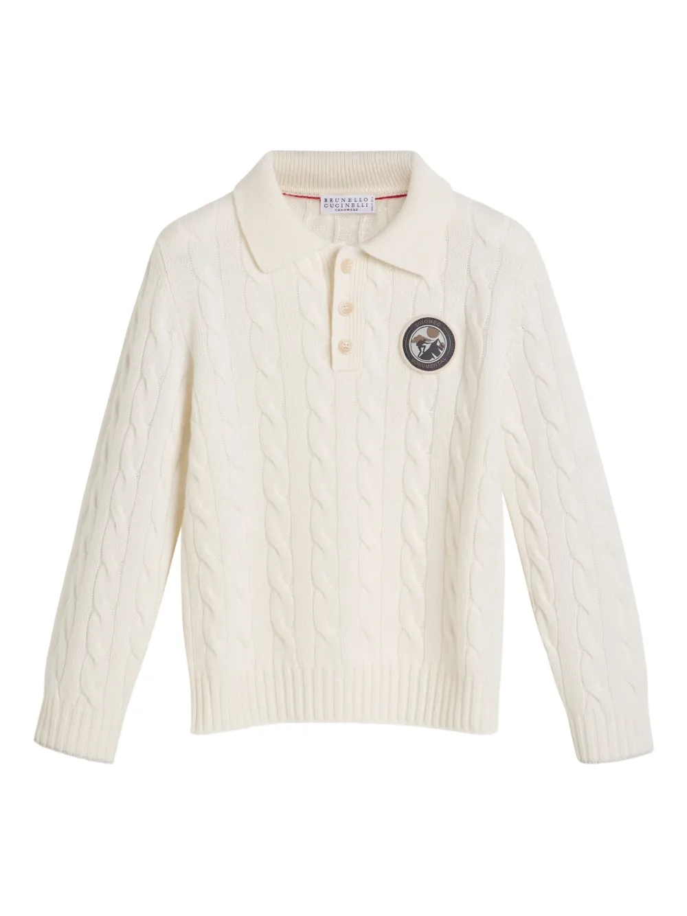 

Свитер фактурной вязки с воротником поло Brunello Cucinelli Kids, белый