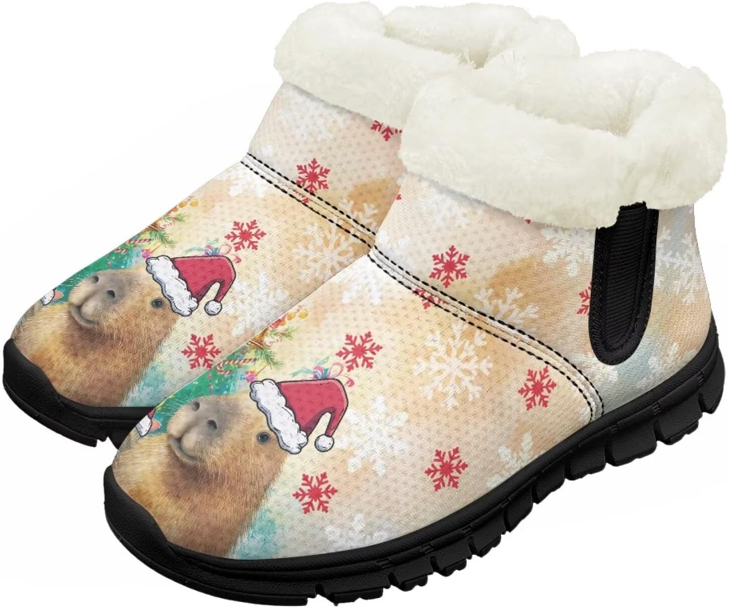 

Детские зимние ботинки Chririnla для мальчиков и девочек, утепленные и сверхлегкие с плюшевой подкладкой и противоскользящей подошвой, Christmas Capybara