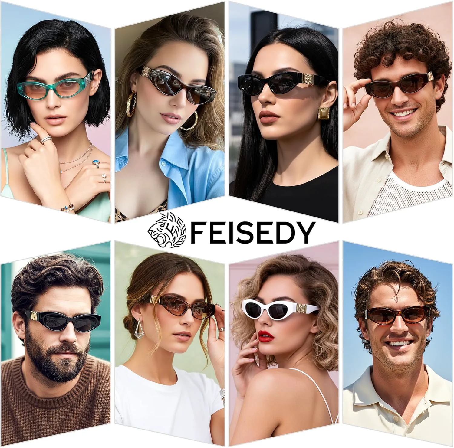 

Солнцезащитные очки FEISEDY для женщин, маленькая оправа «кошачий глаз», винтажные мужские очки 90-х, узкие очки в стиле Y2k, модель B9168, 2 Pack =Black+brown