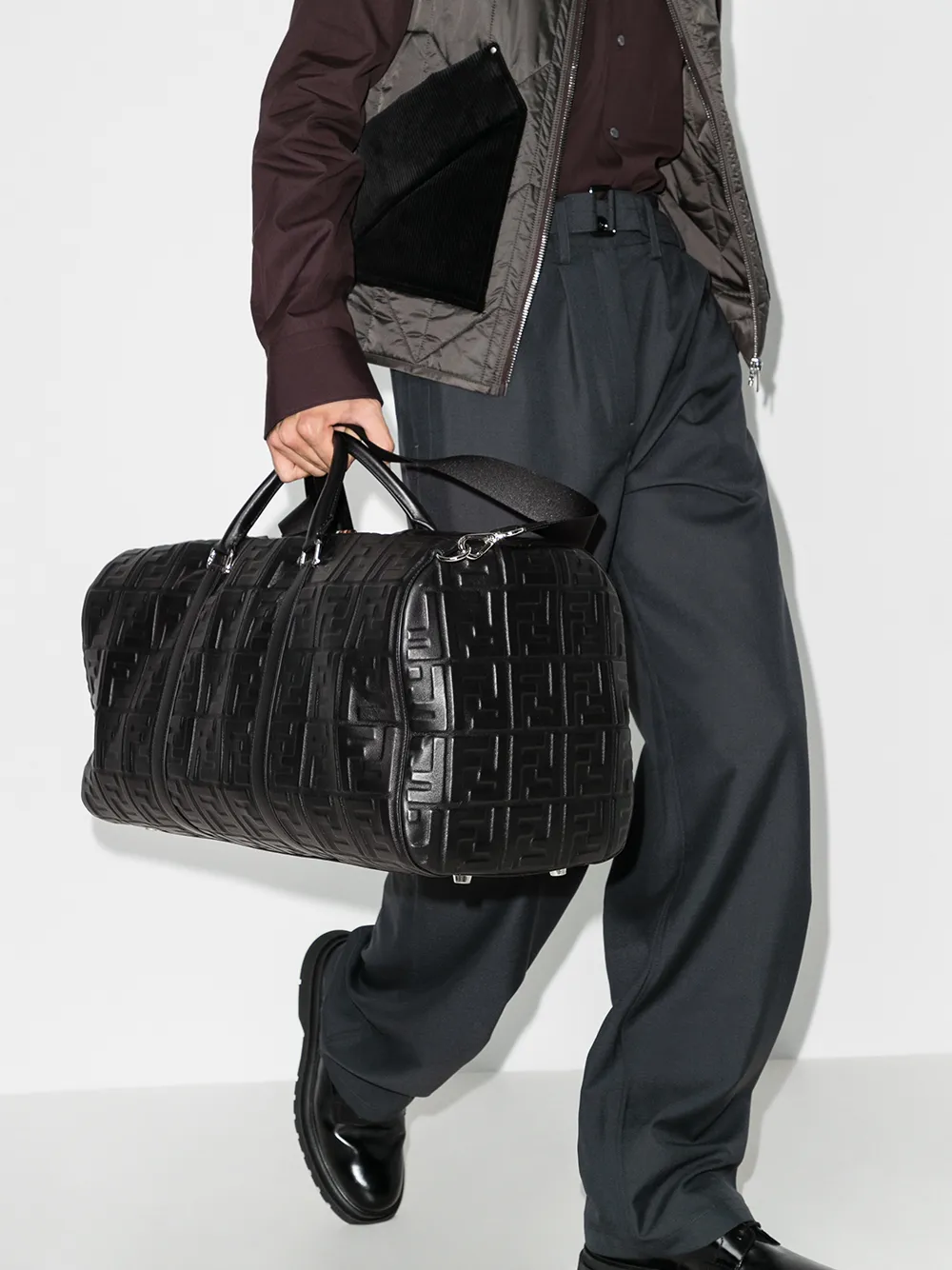 Дорожная сумка с тисненым логотипом FENDI, черный — фото 2