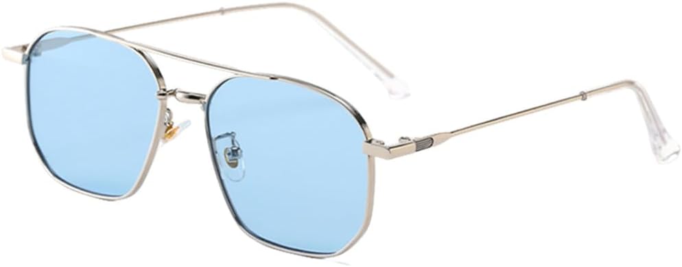 

Солнцезащитные очки оранжевого цвета 2027 года для женщин, металлические очки с двойной перемычкой для мужчин, популярные очки в золотисто-черной оправе MTZJH, Silver With Blue