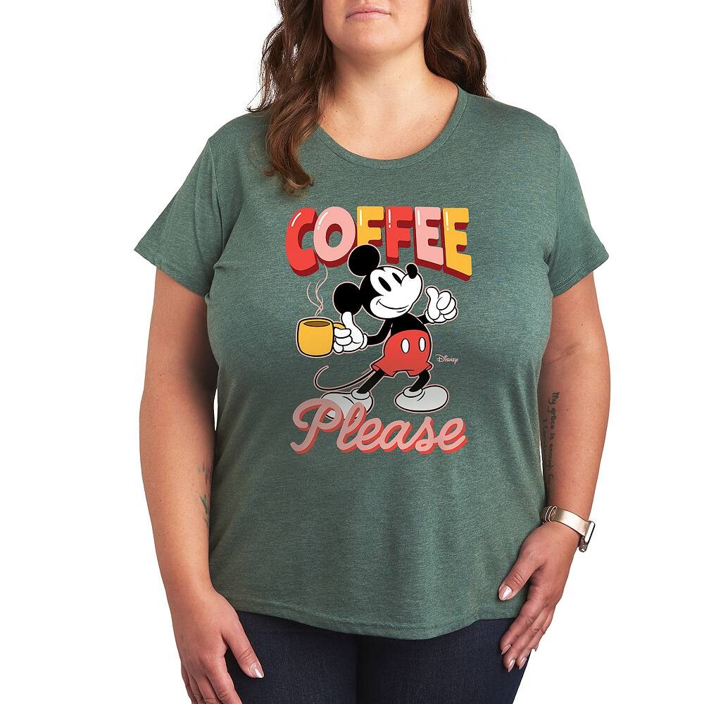 

Футболка Disney's Mickey Mouse Plus Coffee Please с рисунком, цвет Heather Green