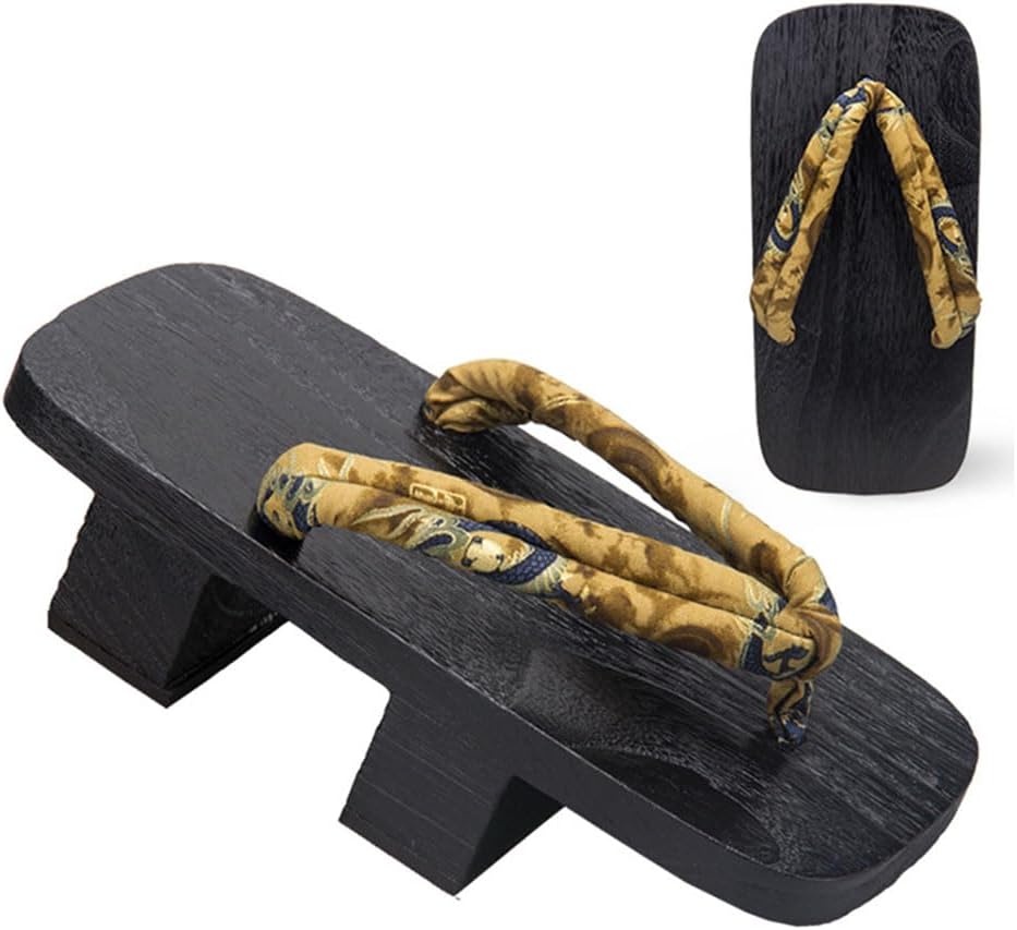 

Японские деревянные сабо-шлепанцы, традиционные японские туфли гета, летние сандалии в китайском стиле с цветком дракона, мужские деревянные сабо на высоком каблуке с двойными зубцами (размер: 27 см, цвет: черныйF) Yczhd