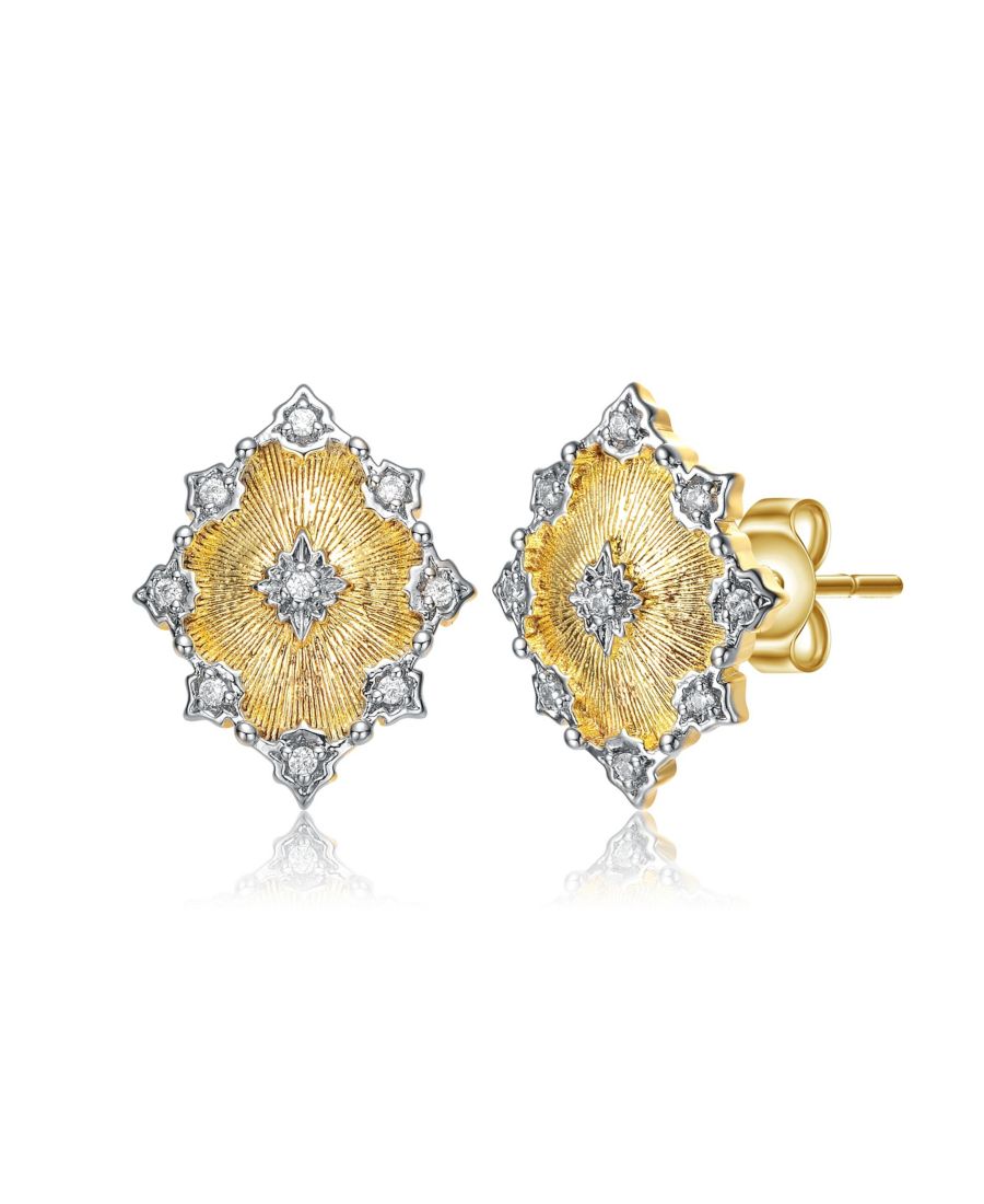 

Современные серьги-гвоздики в виде цветочного узора, покрытые 14-каратным золотом и украшенные кубическим цирконием Rachel Glauber, Gold