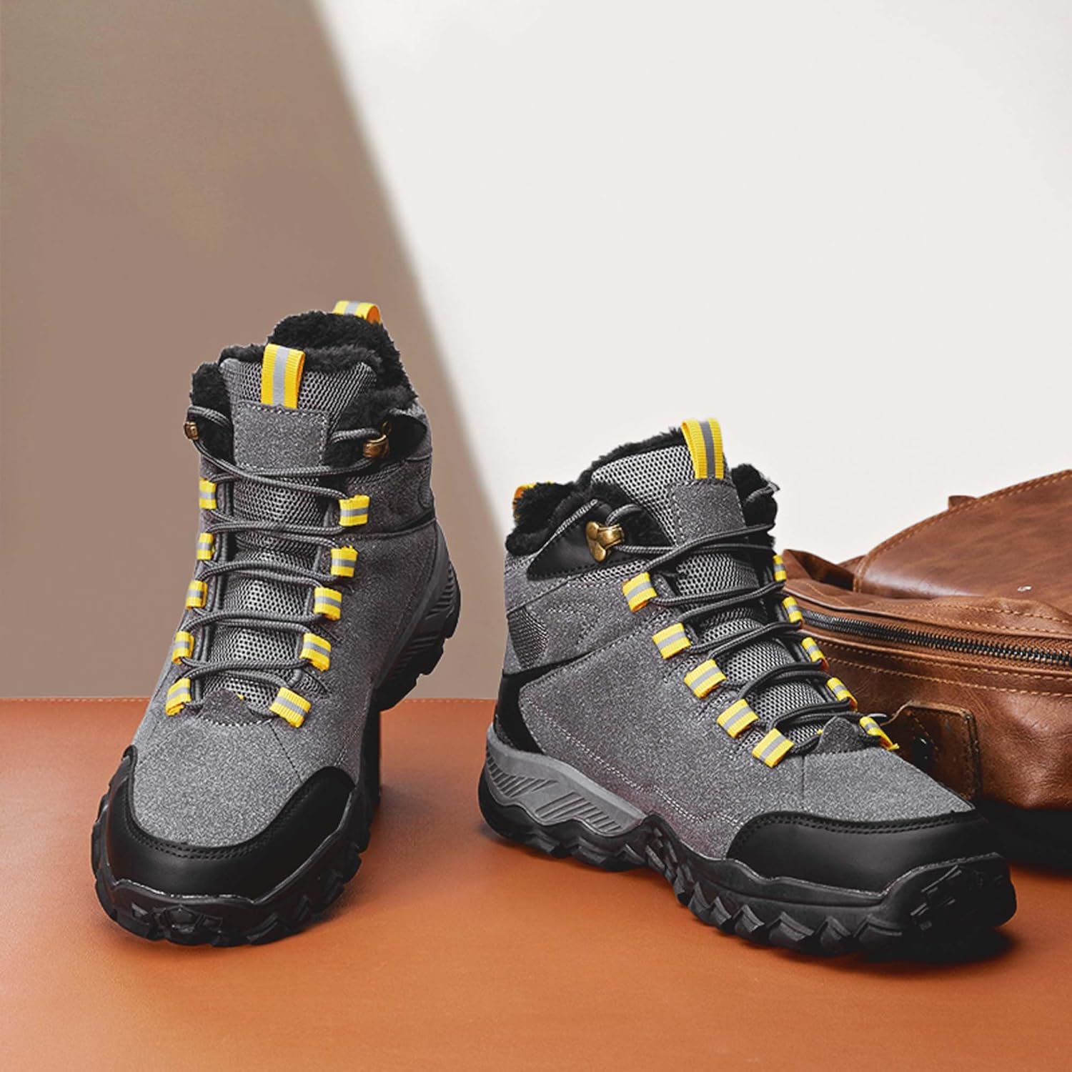 Зимняя модная обувь из хлопка с толстым бархатом для походов на открытом воздухе и теплые походные ботинки Generic, белый/черный — фото 3