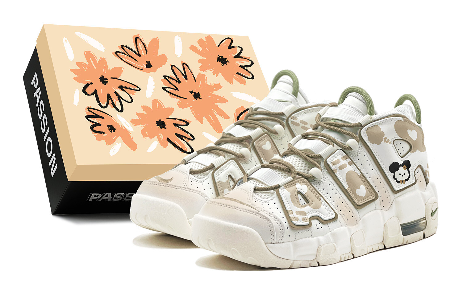 

Кроссовки Nike Air More Uptempo Vintage Basketball Shoes Women's Mid-top Beige, коричневый