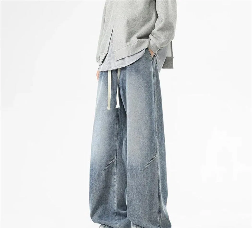 Джинсы свободные, Men‘s Loose Denim Jeans Elastic Waist Fit Wide Leg Straight Casual Trousers for Hip Hop Street Wear, 3 — фото 3