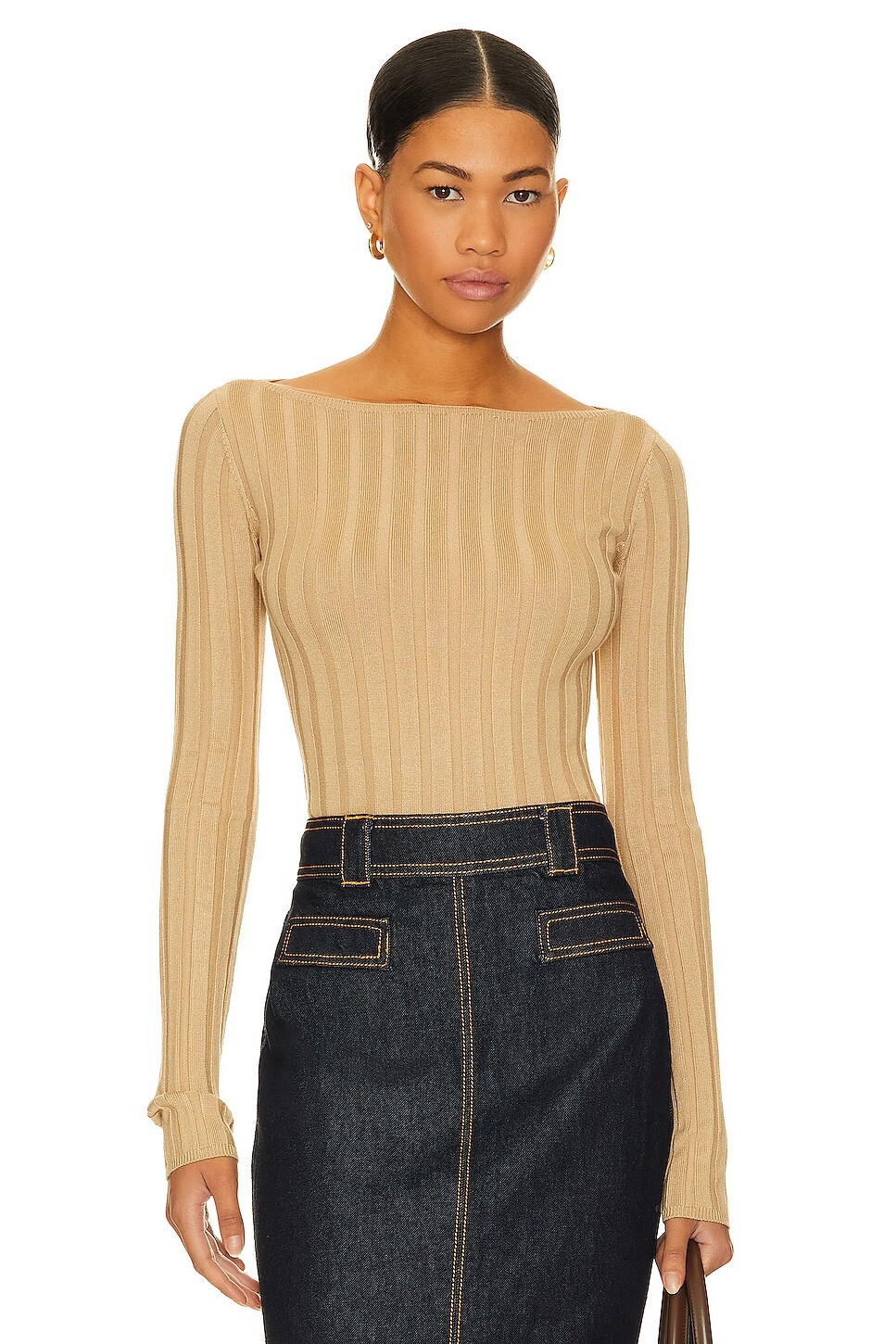

Топ L'Academie x Marianna Kayce Long Sleeve Rib, кэмел