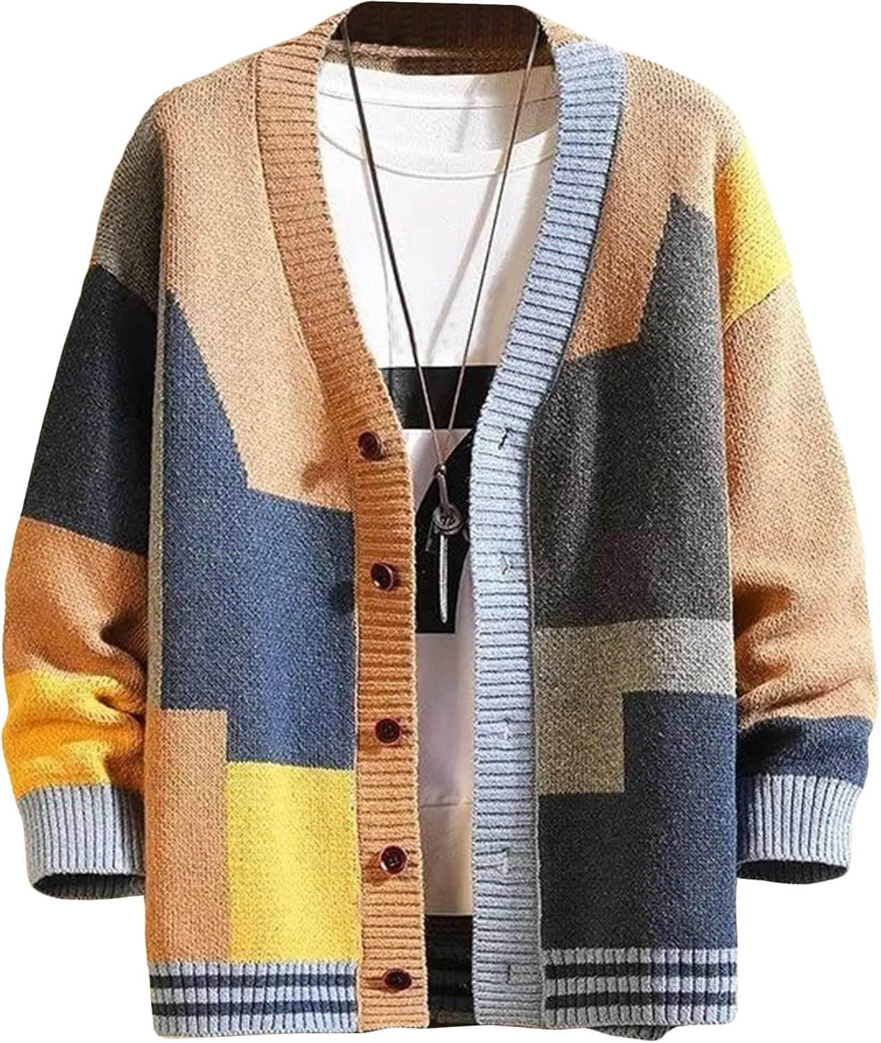 

Мужской кардиган с V-образным вырезом и пуговицами