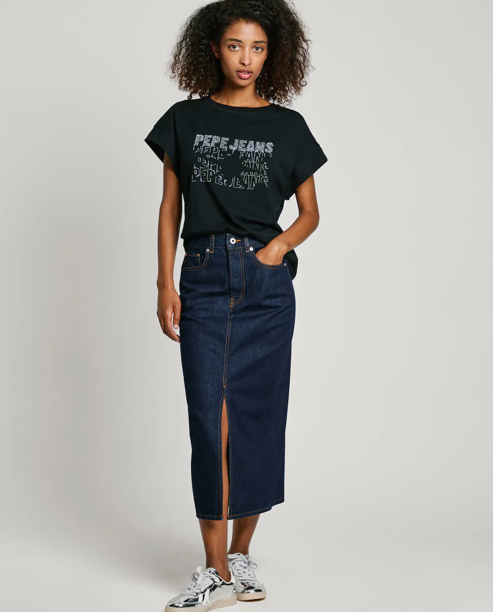 

Юбка миди джинсовая с разрезом спереди Pepe Jeans, синий