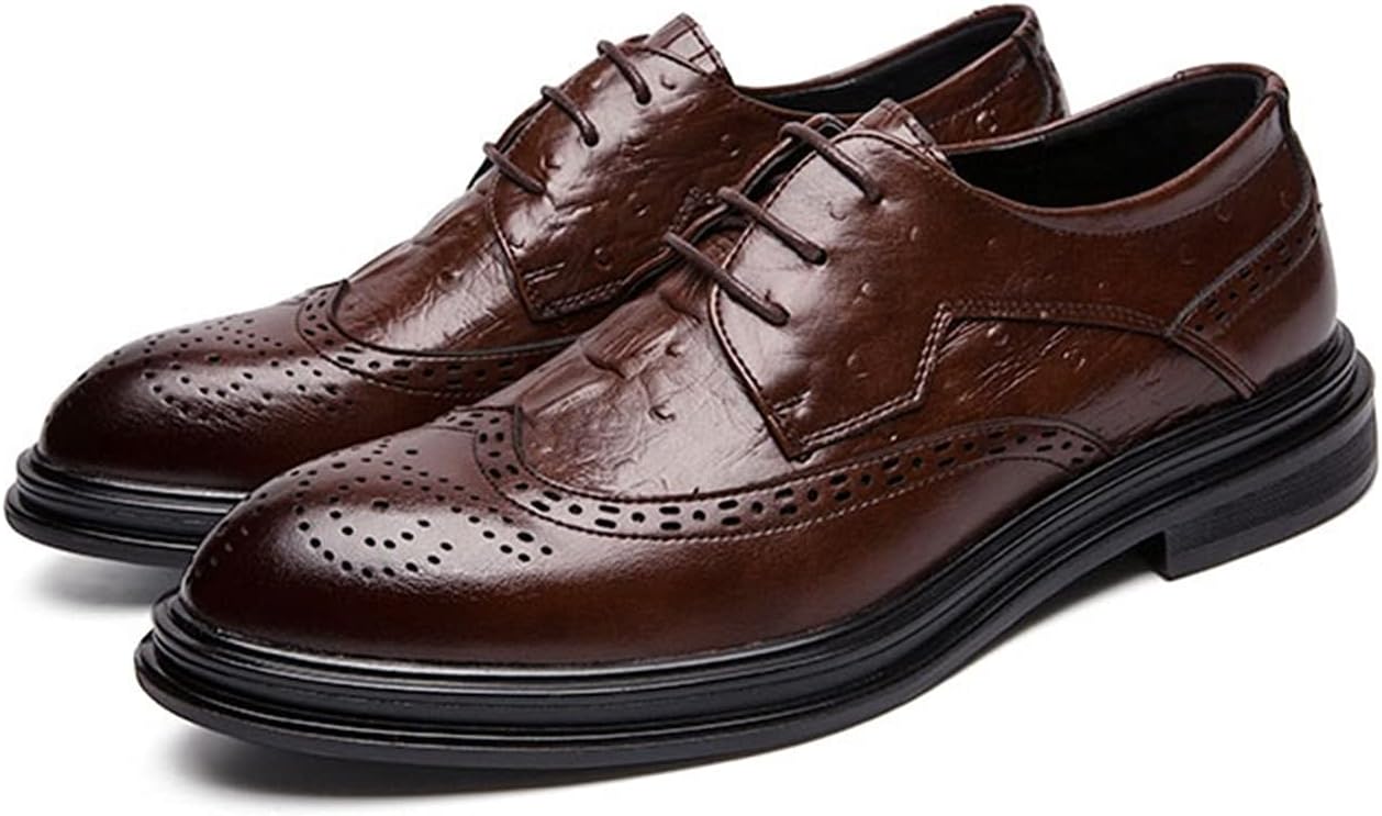 Мужские туфли Oxford с шнуровкой и перфорацией Wing Tip Brogue, дерби, искусственная кожа, низкий каблук, противоскользящая резиновая подошва, для вечеринок (цвет: черный, размер: 6) Dodani — фото 4