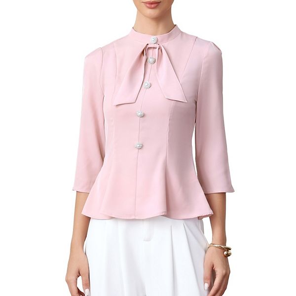 

Элегантная рабочая блузка для женщин с рукавом 3/4, воротником-стойкой и пуговицами Inspire Chic, Pink