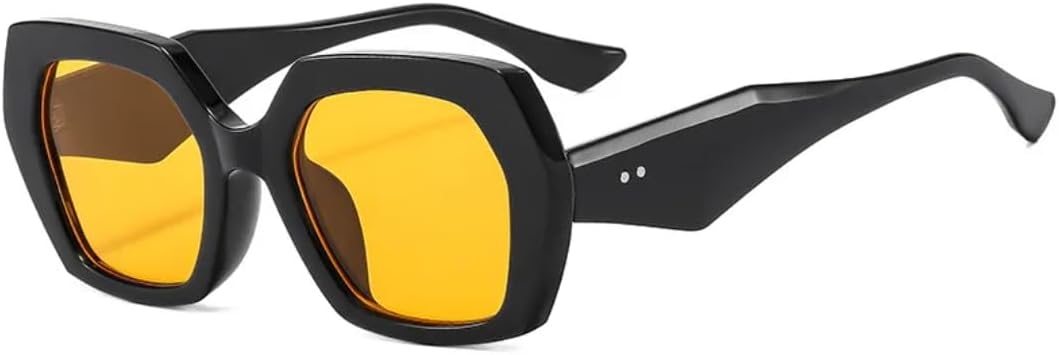 

Винтажные солнцезащитные очки Polygon Square для женщин, модные шестиугольные очки с прозрачными линзами Ocean, защита от УФ-излучения UV400 для мужчин, с заклепками UATXTAU, Black Yellow